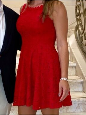Red Lace Sleeveless Fit-and-Flare Dress